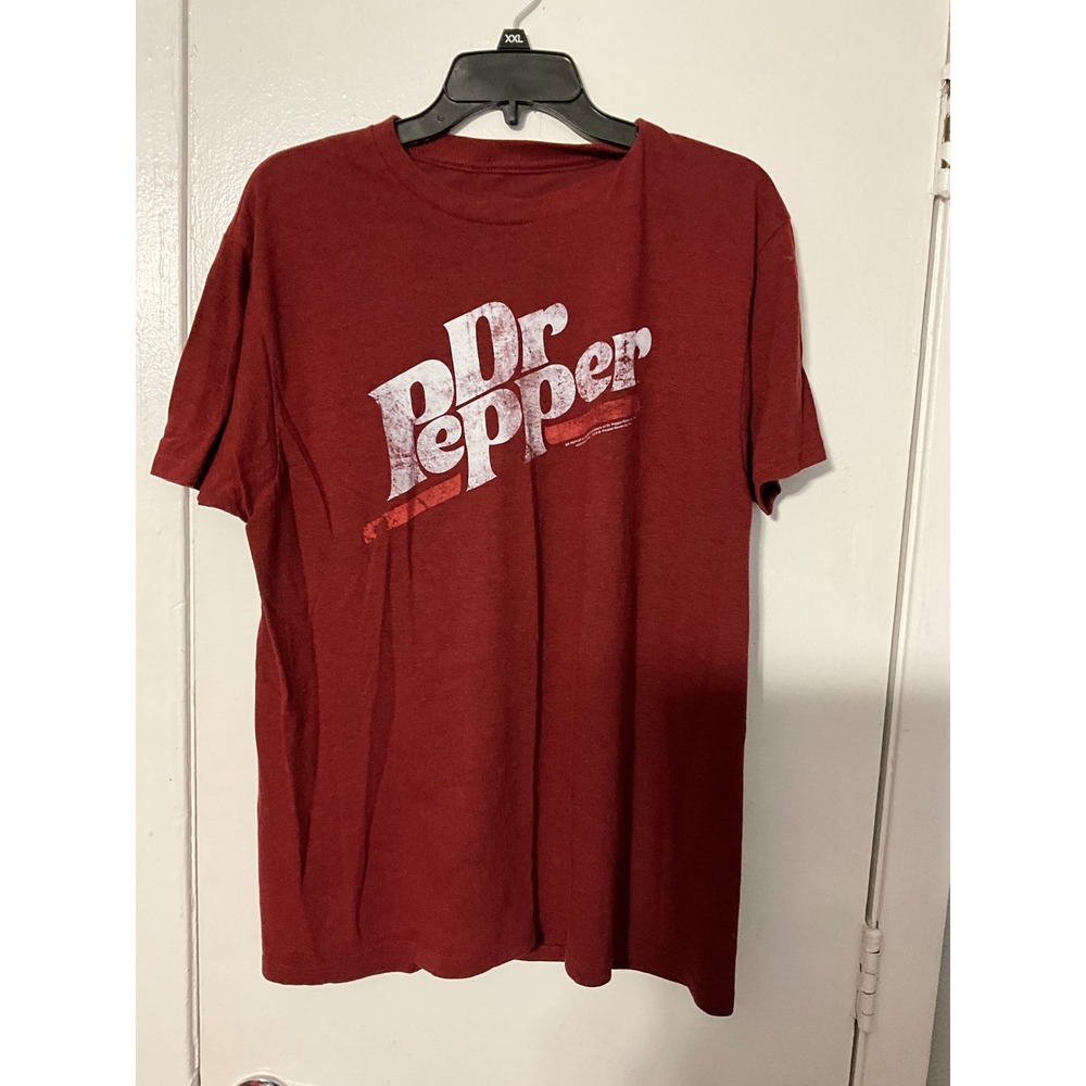 Tee Luv Dr Pepper Graphic T-Shirt Mens Large Maroon Vintage Distressed Logo Tee
